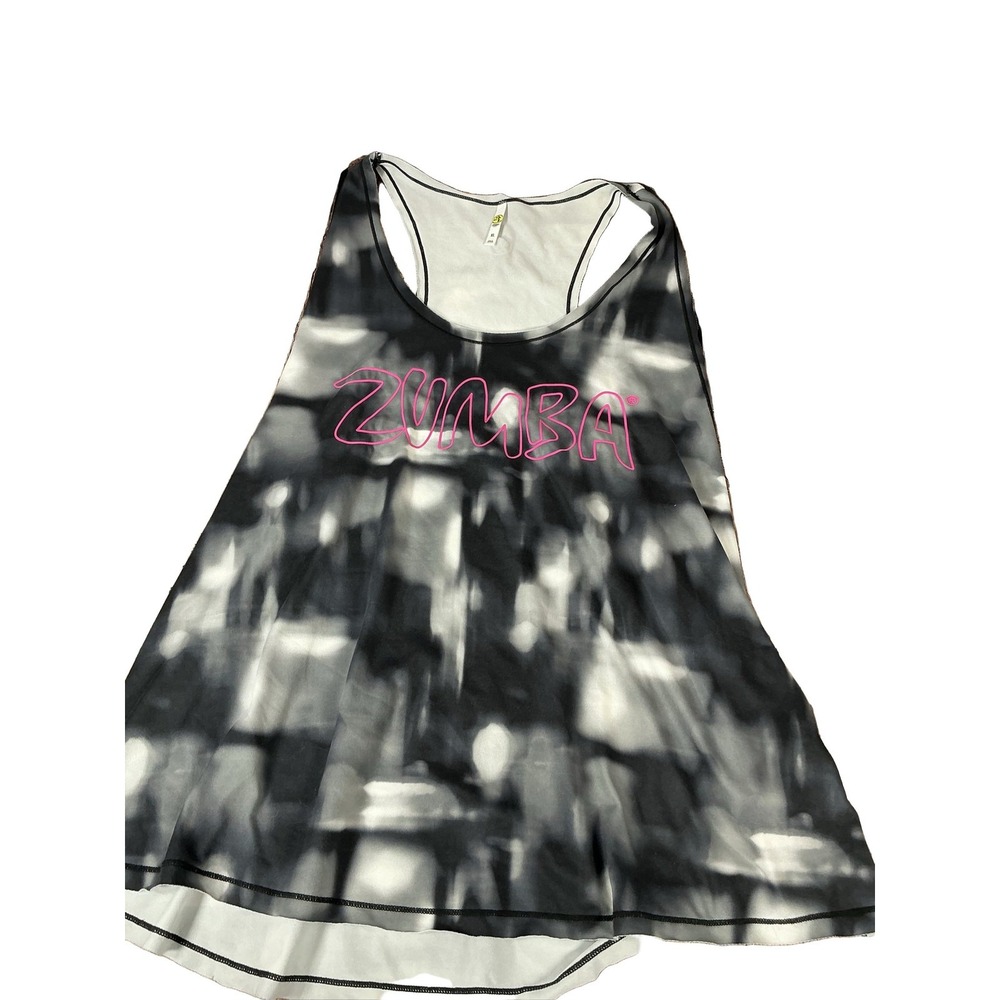 Zumba Racerback Tank Top Women's XL Black White Pink Graphic Print Activewear